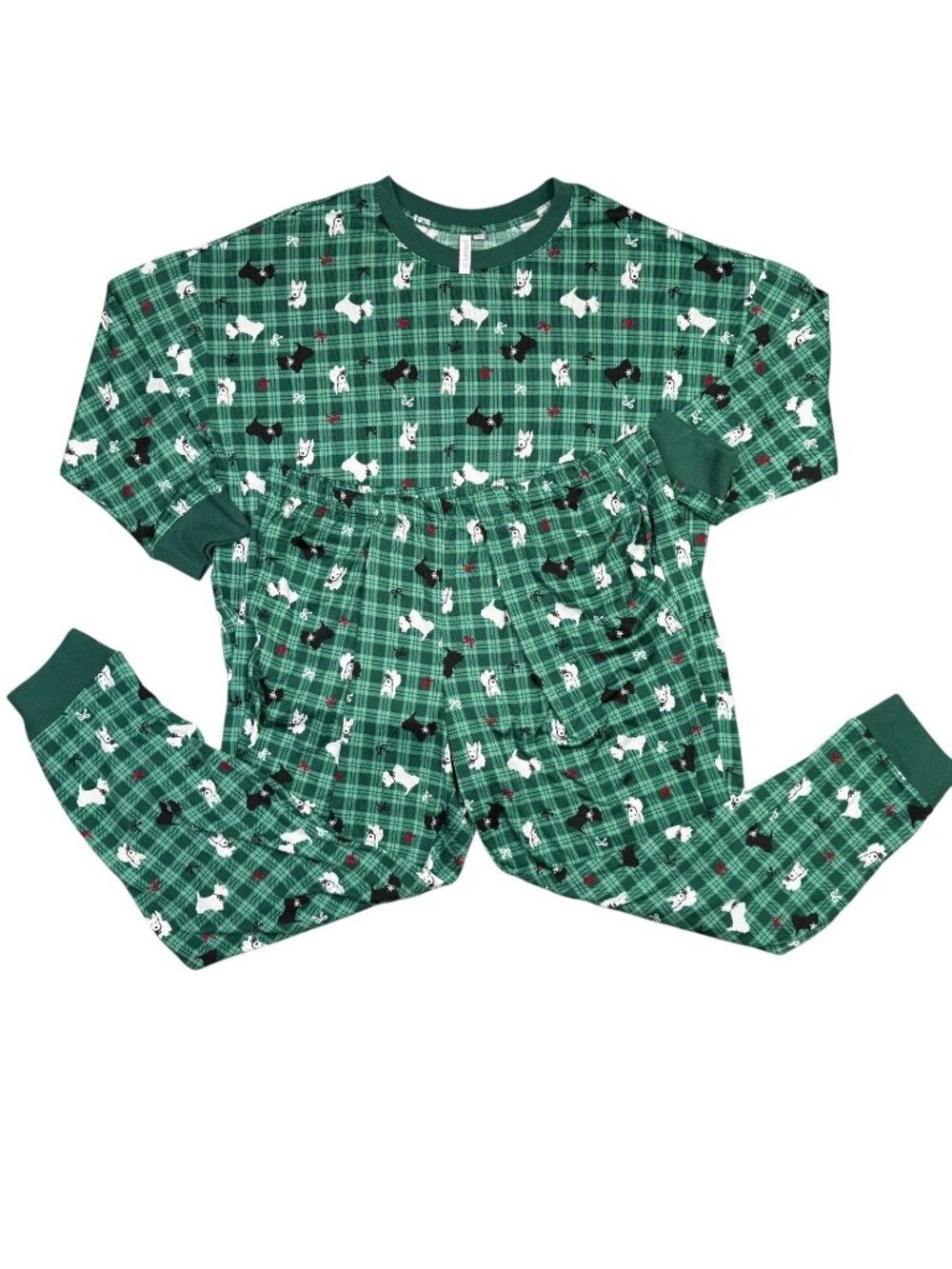 Joyspun Pajamas Set Womens 3X Green Plaid Christmas Scottish Terrier Dogs
